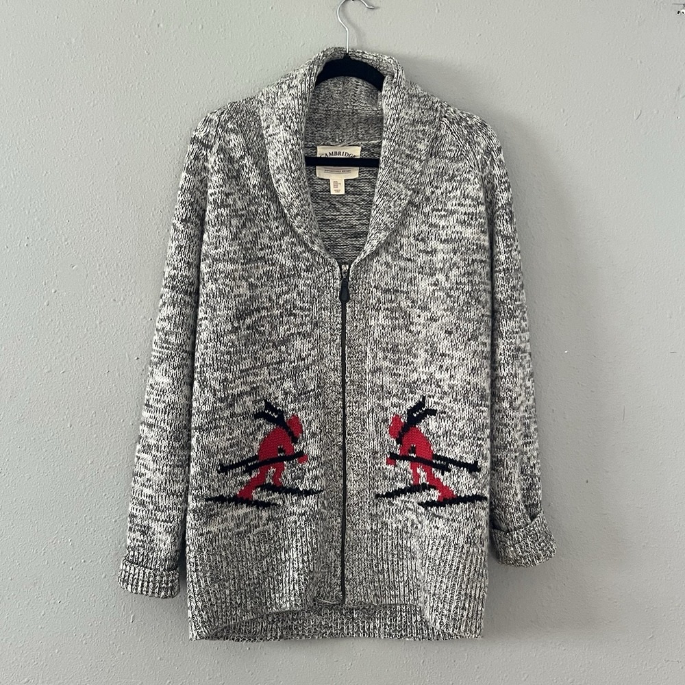 Cambridge‎ Dry Goods Ski Cardigan Sweater XL Wool Blend Zip Skier Winter